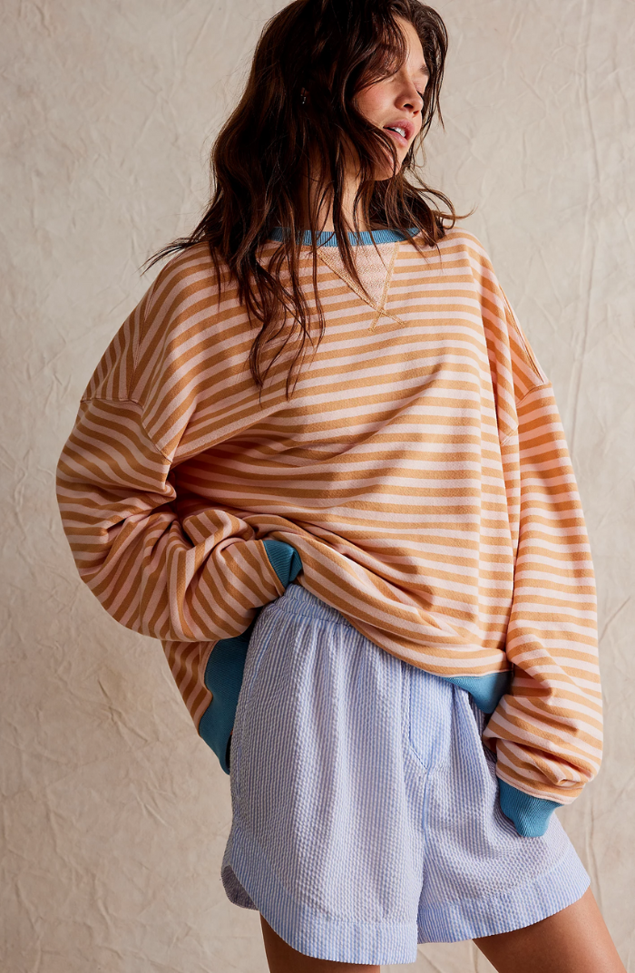 Women Spring Striped Crewneck Sweater