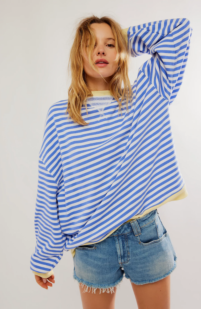 Women Spring Striped Crewneck Sweater