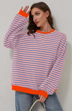 Women Spring Striped Crewneck Sweater
