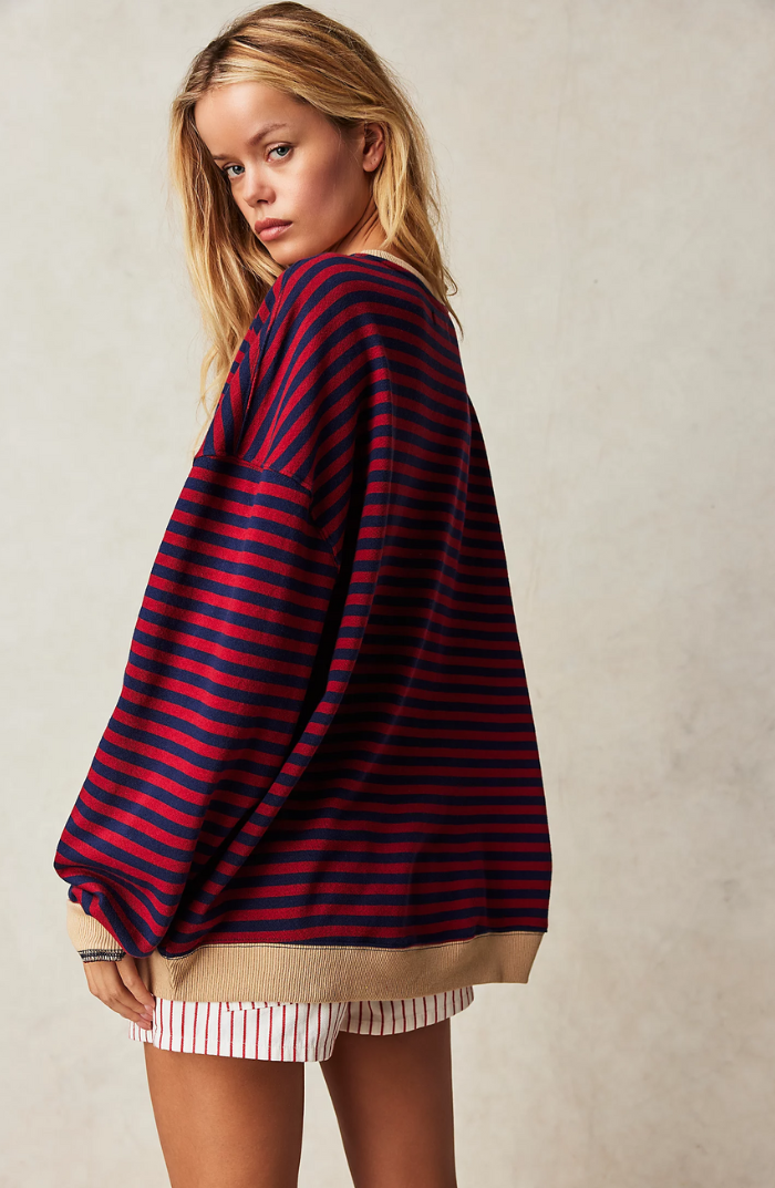 Women Spring Striped Crewneck Sweater