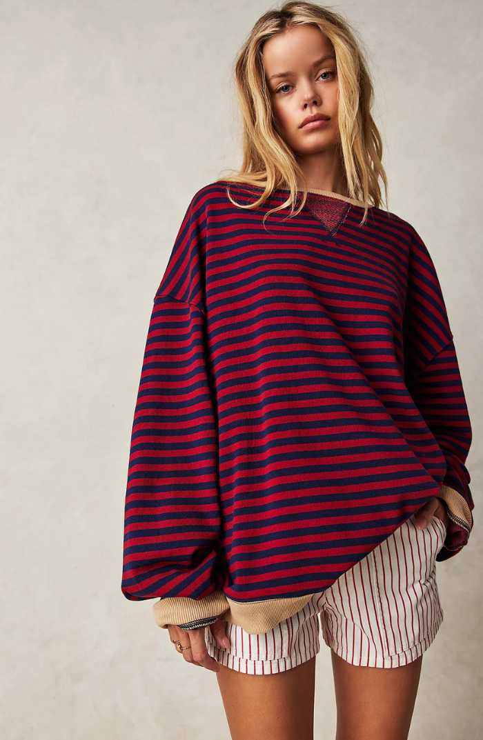 Women Spring Striped Crewneck Sweater