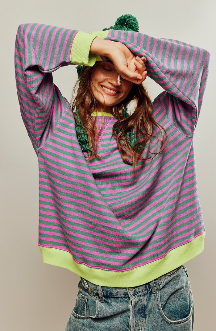 Women Spring Striped Crewneck Sweater