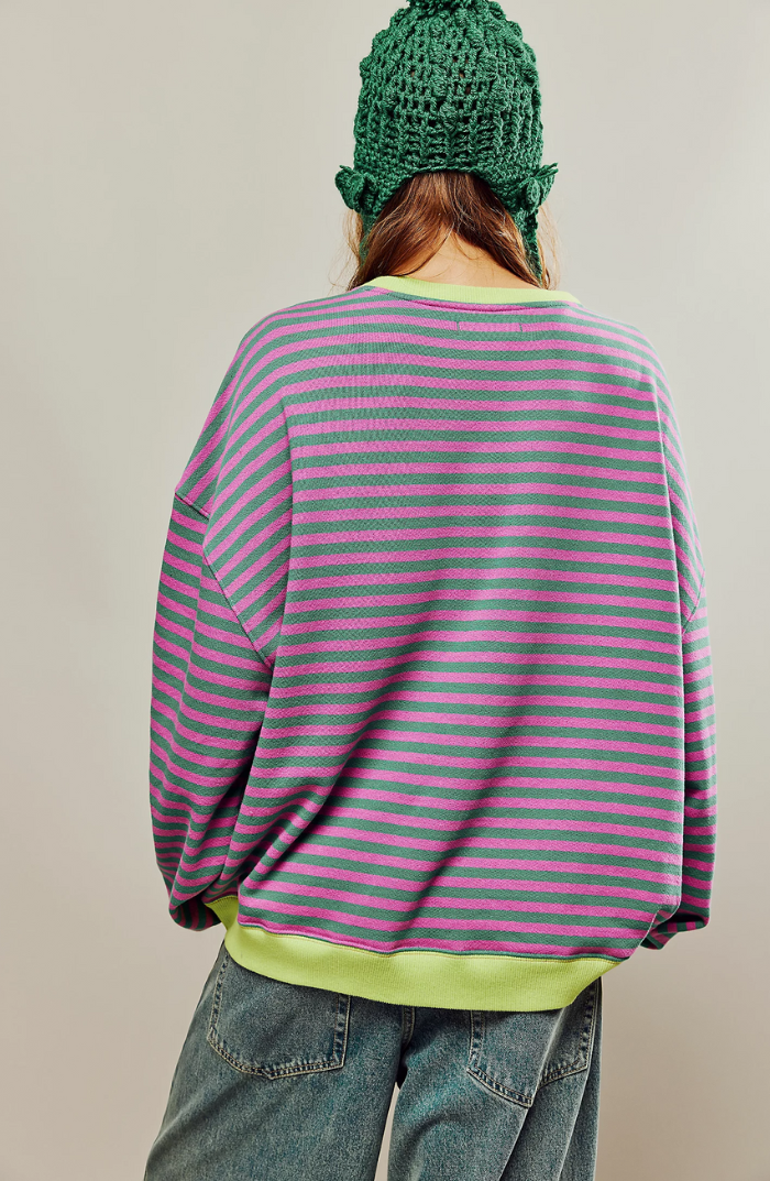 Women Spring Striped Crewneck Sweater