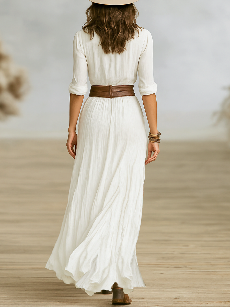 Women's Button-Front Maxi Dress - Flowing Summer Dress
