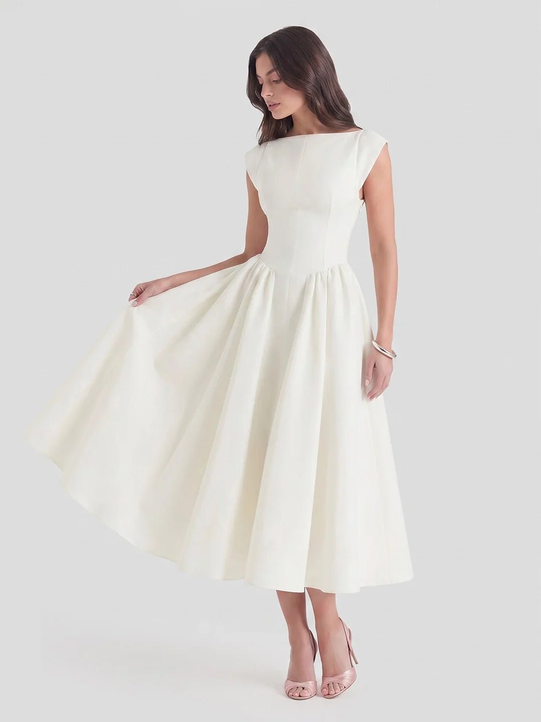 Women's Open Back Satin Dress - Formal Tea-Length Midi