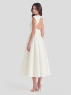 Women's Open Back Satin Dress - Formal Tea-Length Midi