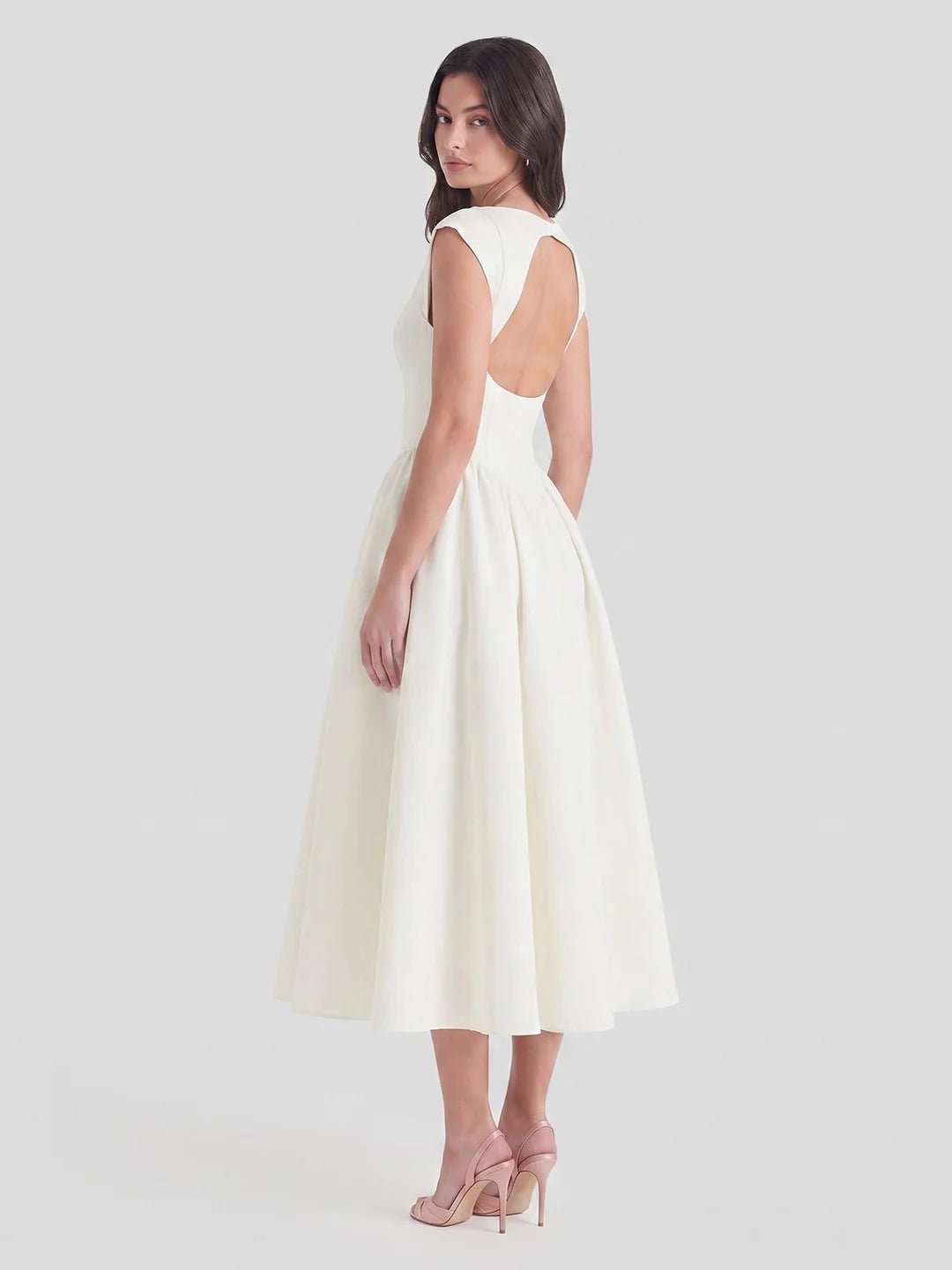 Women's Open Back Satin Dress - Formal Tea-Length Midi