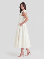 Women's Open Back Satin Dress - Formal Tea-Length Midi
