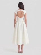 Women's Open Back Satin Dress - Formal Tea-Length Midi