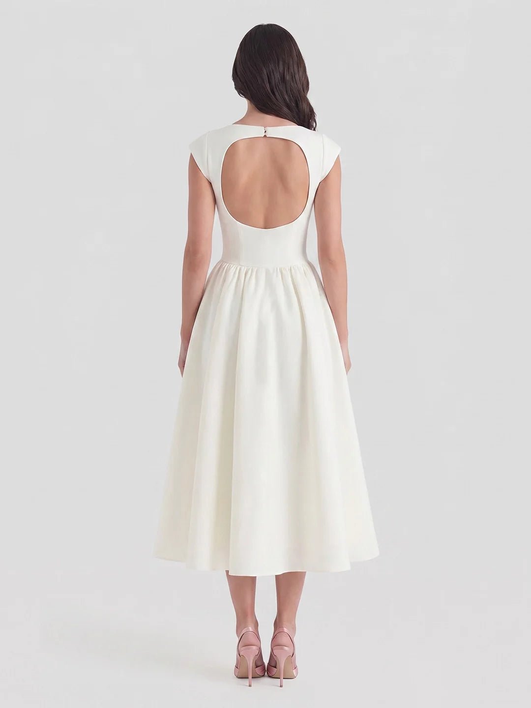 Women's Open Back Satin Dress - Formal Tea-Length Midi
