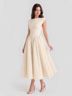 Women's Open Back Satin Dress - Formal Tea-Length Midi