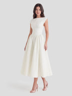 Women's Open Back Satin Dress - Formal Tea-Length Midi