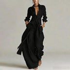 Women's Linen Open-Collar Wide-Leg Co-Ord Set