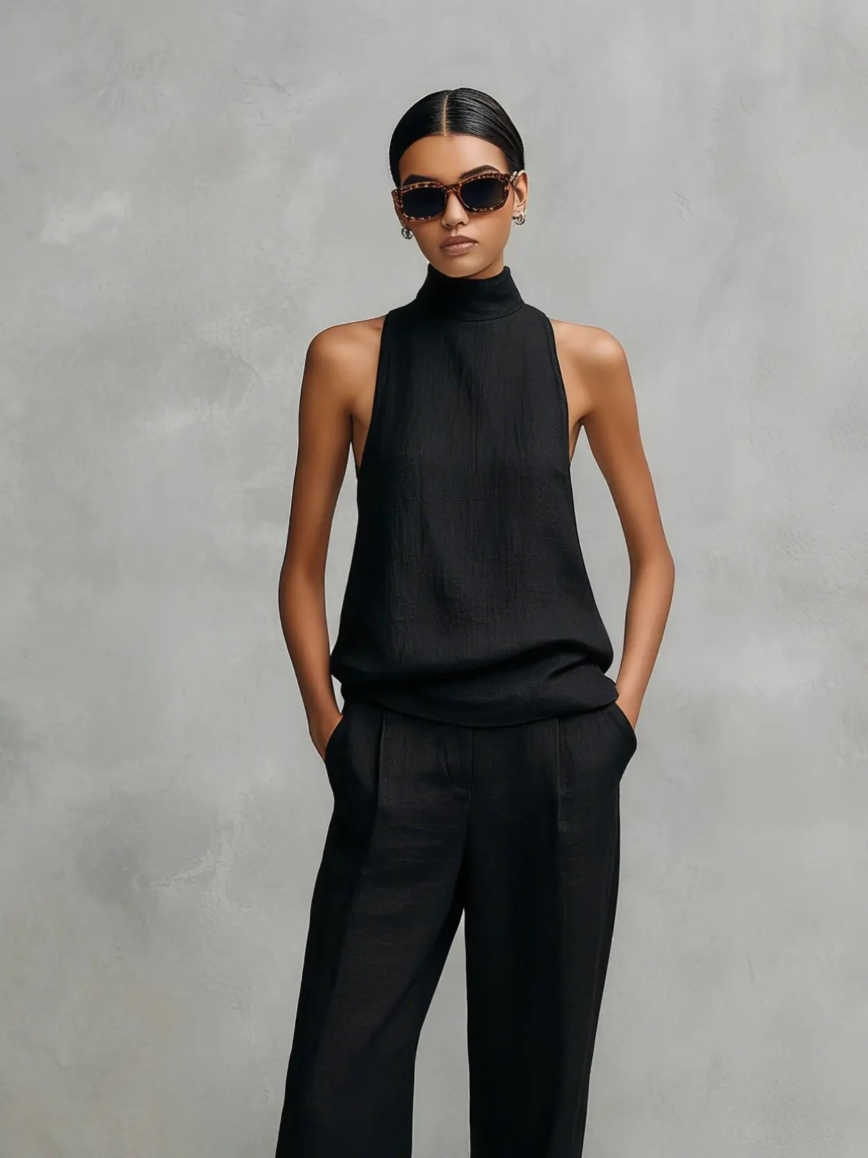 Women's Sleeveless Cotton-Linen Two-Piece Set