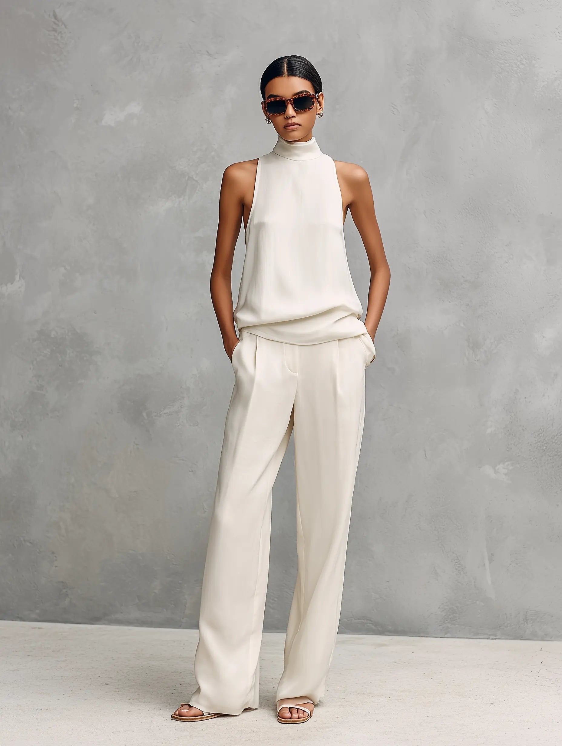 Women's Sleeveless Cotton-Linen Two-Piece Set