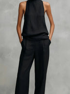 Women's Sleeveless Cotton-Linen Two-Piece Set